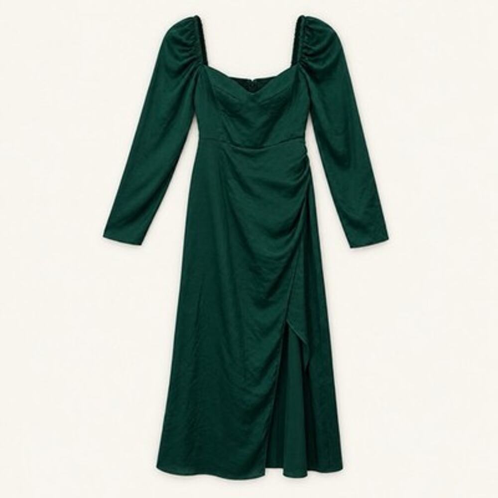 Aritzia Wilfred Masquerade Dress Size 2 Green Satin Bustier Midi Party
